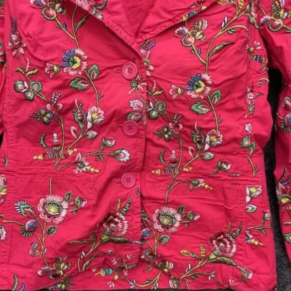 Vtg Johnny Was BIYA Cotton S Floral Embroidered Flowers Jacket Blazer Top - Picture 2 of 10